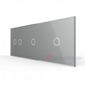 BB-C7-C2/C1/C1-15 Панель для трех сенсорных выключателей Livolo, 4 клавиши (2+1+1), цвет серый, стекло