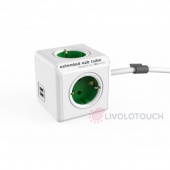 1402GN/DEEUPC Разветвитель-удлинитель Allocacoc Extended Cube 4 розетки 2 USB 1,5 м Зеленый