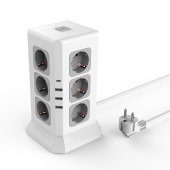 Удлинитель Tower Extended 12 Euro 16A, 4 USB 3A+C с блоком 5В/3.4А, кабель 2,0м RocketSocket, цвет белый-серый