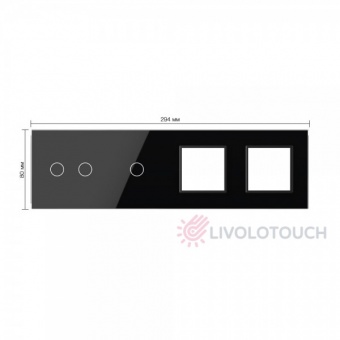 BB-C7-C2/C1/SR/SR-12 Панель для 2-х сенсорных выключателей и 2-х розеток Livolo, 3 клавиши (2+1), цвет черный, стекло