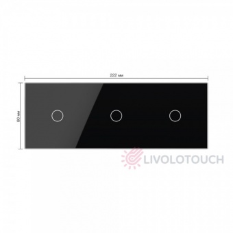 BB-C7-C1/C1/C1-12 Панель для трех сенсорных выключателей Livolo, 3 клавиши (1+1+1), цвет черный, стекло