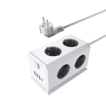 Удлинитель BiCube Extended 6 Euro 16A, 4 USB 3A+C с блоком 5В/3.1А, кабель 1,5м RocketSocket, цвет белый-серый